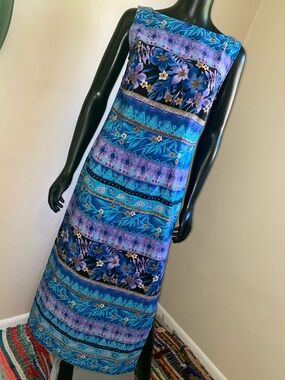 Vintage Kathie Lee Collection Blue & Purple Floral Stripe Maxi Dress